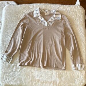 Studio Works Beige Button Down Shirt with Striped Accents